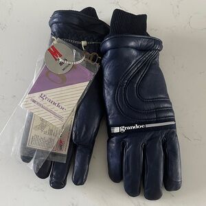 Grandoe Men's Dark Blue Leather Gloves
